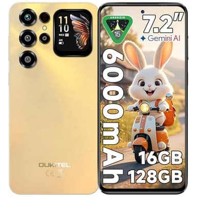 OUKITEL C68 Plus Smartphone Pas Cher 7.2"HD+/120Hz & 1.81" Arrière Écran, 16(4+12)GO+128GO/TF 1TO, Telephone Portable Pas Cher 6000mAh, 64MP+8MP, Android 15, Téléphone Gaming 4G Double SIM/OTG/GPS- Or