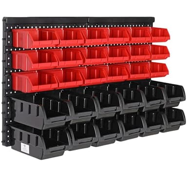 MONZANA® Étagère à outils murale avec 30 boites de rangement empilables et 2 panneaux muraux extensible rangement atelier