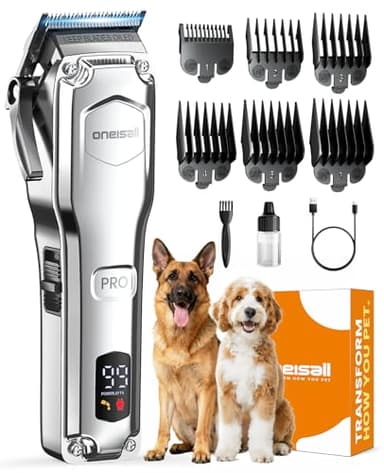 oneisall Tondeuse professionnelle silencieuse pour chiens à poils longs et épais, tondeuse pour avec lame amovible en acier inoxydable, chiens et chats, autonomie de 4 heures