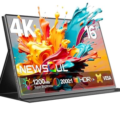 Newsoul Écran Portable 4K 16 Pouces UHD 1200 nits HDR, Moniteur Portable 4K IPS 3840x2400, Contraste 2000:1, 100% sRGB, Écrans Portable avec HDMI/USB-C pour Laptop/MacBook/Xbox/PS5/4