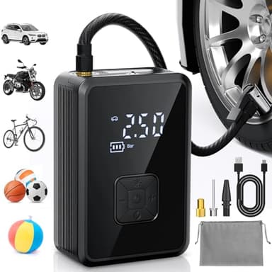 Oasser Gonfleur Pneus Voiture sans Fil Mini Compresseur à Air Portatif 150 PSI (10,3 Bar) Inflation Rapide Cylindre 17 mm Type-C USB Charge avec Tuyau de 30 cm et Sac de Rangement