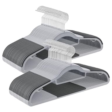 SONGMICS Cintres 50 pièces, cintres en Plastique, antidérapant, Gain de Place, épaisseur 0,5 cm, Largeur 42 cm, Crochet pivotant à 360° Argent, Gris Clair et Gris sûr CRP20G50