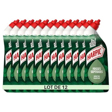 Harpic - Lot de 12 Gels WC Fosses Septiques Menthe - 750 ml