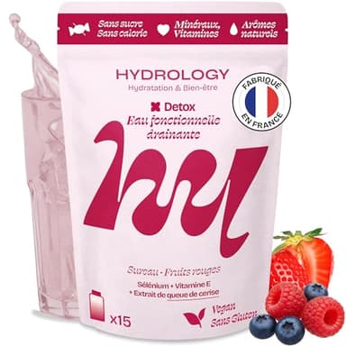 HYDROLOGY - Eau Aromatisée - Pastilles sans sucre - Boisson vitaminée détox & drainage - Hydratation quotidienne - 15 pastilles effervescentes - Végan & naturel - Fruits Rouges Sureau - Detox