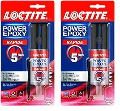 Loctite Power Epoxy Rapide 5 Minutes 25 ml, Colle Epoxy Réajustable Forte Résistante, Résine Transparente Avec Seringue Auto-Mélangeuse (Lot de 2)