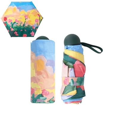 Mini Parapluie Pliant, Mini Parapluie de Poche Compact, Petit Parapluie avec Motifs d'aquarelle, Anti-UV Ombrelle de Voyage, Léger et Compact Résistant à Séchage Rapide Léger pour Femmes Hommes (B)