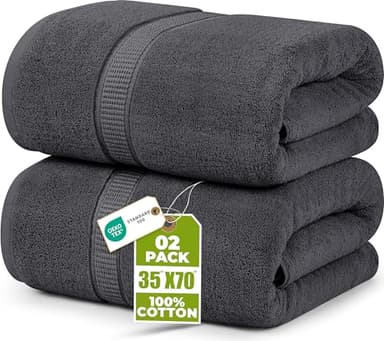 Utopia Towels - Luxueux Drap de Bain géant 2 pièces, 100% Coton filé à Anneaux, très Absorbant et à séchage Rapide, Serviette de Bain/Serviette de Sauna, Super Douce (90 x 180 cm, Gris)