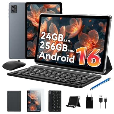 TABWEE Android 16 Tablette avec Clavier et Stylet - 24 Go+ 256 Go(4To TF), Octo-Core, Gemini AI, Tablette 10 Pouces, Widevine L1, 5000 mAh, 8 MP+ 5MP, GPS, Face ID (Garantie de 4 Ans)