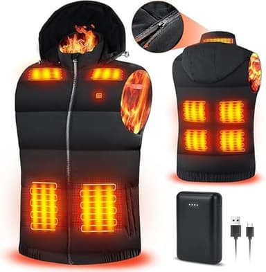 Rrtizan Gilet chauffant pour homme et femme avec batterie externe, gilet chauffant avec 3 niveaux de température et 9 feuilles de chaleur, veste chauffante électrique sans manches, lavable pour