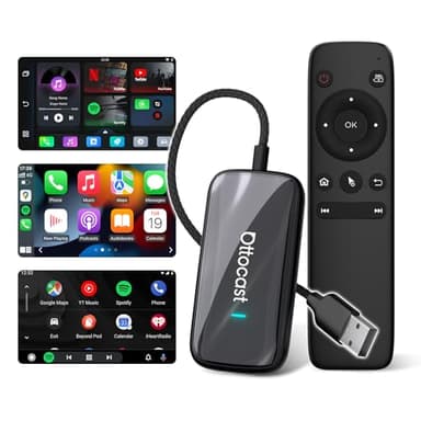 OTTOCAST Play2Video Ultra avec télécommande, 2026 Adaptateur sans Fil CarPlay & Android Auto avec Netflix/Youtube/IPTV/Prime Video intégrés, Android 12.0 AI boîtier pour Voitures avec CarPlay Filaire