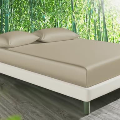 Gezu Drap Housse 160x200 Bambou Kaki Taupe Drap de Lit en Bambou Lyocell Drap Housse Lisse Respirant pour Matelas Épais Hypoallergénique sans Repassage Ourlet Élastique La Peut Atteindre 30