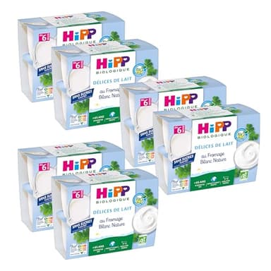 HiPP - Délices De Lait - Fromage Blanc Nature - Coupelles 4x100g - Lot de 6