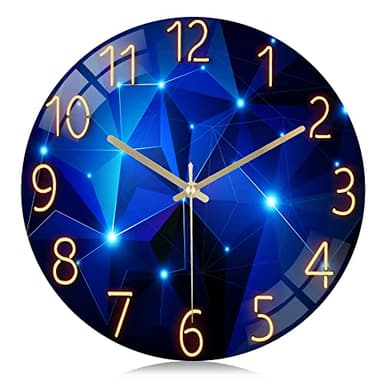 Lafocuse 30cm Horloge Murale Verre Ciel étoilé, Silencieuse Pendule Murale Bleu Moderne Design Créative, Originale sans Tic-tac Déco pour Salon Chambre Bureau Cuisine