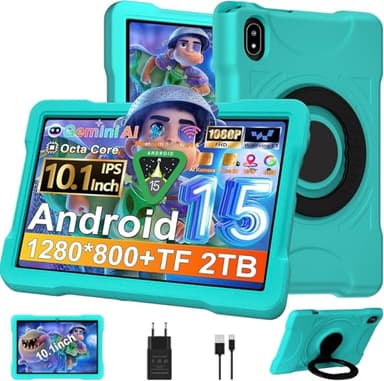 Tablette 10 Pouces Android 15 avec 30Go RAM+TF 2To,Octa-Core 2.0 GHz/GMS, Gemini AI/Widevine L1,WiFi 6/Bluetooth 5.0,5MP+8MP,1280*800,Tablette Tactile avec EVA Cas antichute+360° Rotatif Support