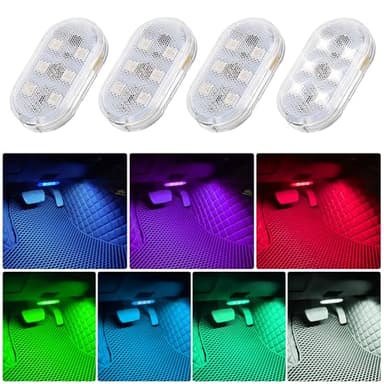 Weinsamkeit Lot de 4 éclairages LED d'intérieur de voiture sans fil multicolores avec 6 perles LED et contrôle tactile USB rechargeable pour plancher de voiture