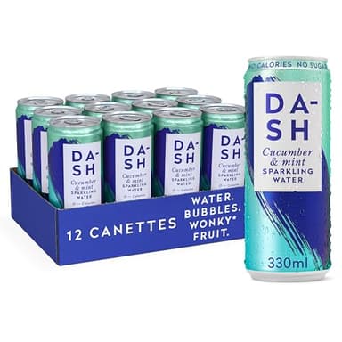 DASH Water Concombre Menthe– 12x Eaux pétillantes aux extraits de concombre et menthe et arômes natrels SANS Sucre, SANS Édulcorant, SANS calories – Infusées avec des Fruits rejetés (12x330ml)