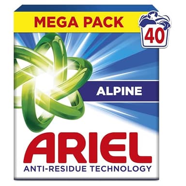 Ariel Lessive Poudre Dissolution Rapide 2.2kg, 40 Lavages, Alpine, Avec technologie anti-résidu, élimine les taches en 1 seul lavage