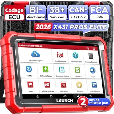 LAUNCH X431 Pros Elite Valise Diagnostic Auto, Bi-directionnel, Codage en Ligne de l'ECU, Diagnostic Complet du Système, 38+ Services de Réinitialisation, CANFD DOIP, FCA, Mise à Jour de 2 Ans