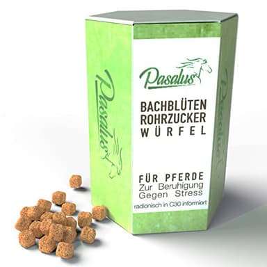 Pasalus Dés de sucre de canne et fleurs de Bach pour chevaux peureux, stressés et craintifs Pour les concours, les entraînement ou les voyages