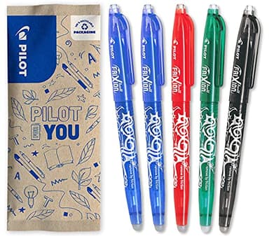 PILOT - 5 Frixion Ball - Encre Gel Effaçable - Stylo Roller Rechargeable et Ergonomique - 2 Bleus, 1 Rouge, 1 Noir, 1 Vert - Pointe Fine