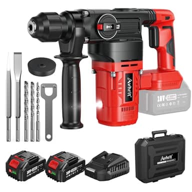 Avhrit Marteau Perforateur Sans Fil : 4,2J, 1000W Perforateur Burineur Électrique avec 2 * 5.0AH Batteries, Moteur Brushless, SDS Plus, Perceuse a Percussion pour les Professionnels et les Bricoleurs