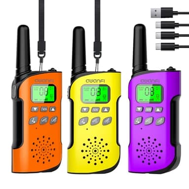 AWANFI Talkie Walkie Enfants Adultes Rechargeable 3 Pièces, Talkie-Walkie Longue Portée Lampe Torche 8 Canaux, Walkie Talkie USB Type C pour Camping, Randonneé, Vélo, Cadeau Jouet pour Fille et Garçon
