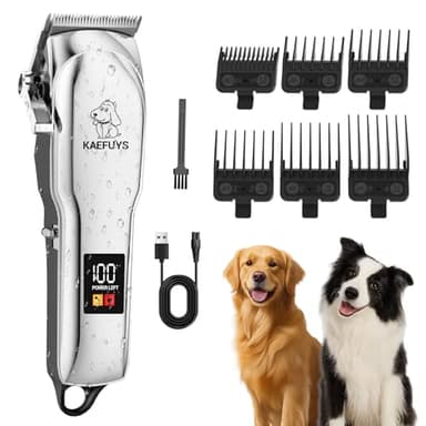 KAEFUYS Tondeuse Chien Professionnelle IPX7 Étanche Tondeuse Électrique pour Animaux Écran LCD Faible Bruit et Charge USB avec 6 Sabots pour Chat Chien et Animaux