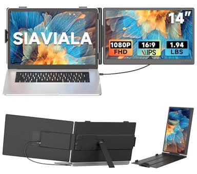 siaviala 14” Extension Ecran PC Portable, Double Écran PC Portable IPS FHD 1080P avec USB-C/HDMI, Extension d'écran Portable pour 13-17.3" Ordinateurs Portables avec Plug & Play pour Mac/Android
