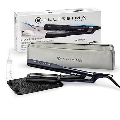 Bellissima Fer à Lisser Steam Elixir Deluxe - Fer à Vapeur Professionnel Pour Rendu Lisse ou Ondulé - Lisseur Vapeur Avec Plaques en Céramique et Kératine Cheveux Protégés, Doux et Lumineux