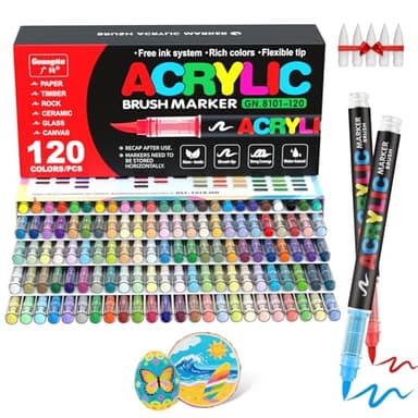 Guangna 120 Couleurs de Marqueur Acryliques, Acrylic Paint Markers pour Papier, Verre, Galet, Métal, Plastique, Bois
