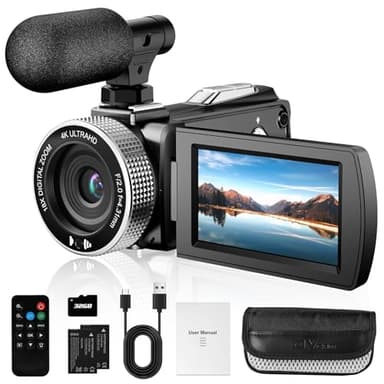 Vmotal Caméra vidéo numérique 4 K, 48 MP Photo/4K 60 FPS Enregistreur vidéo pour débutants pour vlogging YouTube, avec 2 piles/Micro externe/carte SD/télécommande