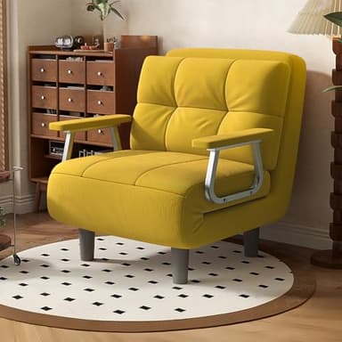 Fabulcozy Fauteuil Convertible 1 Place - Canapé Chauffeuse Lit 4 en 1, Canapé-lit Convertible Dossier Réglable 5 Positions avec Coussin 60x58x77cm(Jaune)