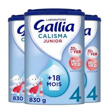 Laboratoire Gallia – Lait infantile Calisma Junior 4ème âge - Lait de Croissance en Poudre pour Bébé - Sans Huile de Palme - Dès 18 Mois - 75 Biberons - Lot de 3 boites de lait 4ème âge - 3x830g