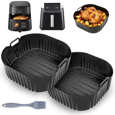 HA BIN 2 Pièces Moule Silicone Air Fryer 23 cm – Plat Réutilisable Accessoires Friteuse à Air XXL, Plat Silicone pour Air Fryer 5,5L/6L/6,2L, Compatible avec Philips NA230 6,2L, Cosori 5,5L/6,2L