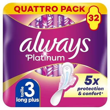 Always Platinum Nuit (Taille 3) Serviettes Hygiéniques Avec Ailettes 32 Serviettes