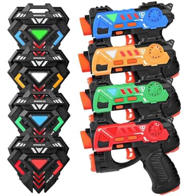 KIZJORYA Ensemble de Pistolets Laser avec Gilets, Lot de 4 - Jeu Laser multijoueur pour Enfants, Jouets pour Adolescents, garçons et Filles - Jeu extérieur pour Enfants