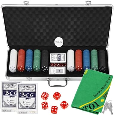 SPRINGOS Jeu de poker, 500 jetons, 2 jeux de cartes, 5 dés, étui inclus
