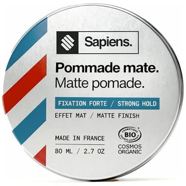Sapiens Pommade Coiffante Bio 80 ml - Effet Mat Fixation Medium - Cire Cheveux Homme Fabriquée en France - Produit Coiffant de Qualité Professionnelle - Certifiée ECOCERT - Parfum Mentholé