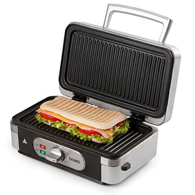 DOMO Snackmaker 3-en-1 Croque-Monsieur, Gaufrier et Gril - Revêtement antiadhésif - Acier inoxydable/Noir