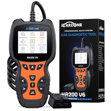 ICARZONE MA200 V6 Valise Diagnostic Auto 6 Réinitialisation, Diagnostic Voiture pour Benz/Land Rover/Porsche/BM.W/Volvo/V.A.G, Tous Les Systèmes,OBD2 Diagnostic Français, Auto VIN, Mise à Jour à Vie