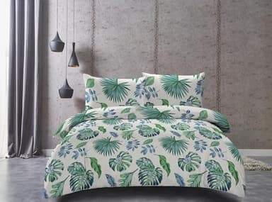 Cotton Market Parure de lit 160x200 cm avec taie d'oreiller – Ensemble 3 pièces – Housse de Couette 160x200 cm et 2 taies d’Oreiller (70x80 cm) - Fougère