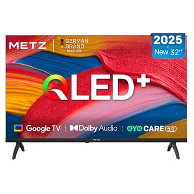 Metz QLED TV 32 Pouces (80 cm) Smart LED Television Google Tele HDR 10 Dolby Audio Bluetooth 5,1 EyeCare Tuner DVB-T/-T2/-C/-S/-S2 CI+ (2025 Modèle, Noir 32MQF7000Z)