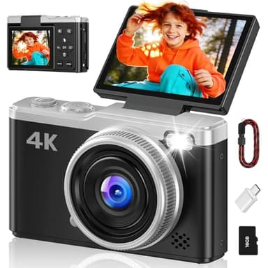 Appareil Photo Numérique 4K Digital - Maxmango 64MP Appareils Numérique avec Écran Rabattable 180° - 2.4" Camera pour Vlog avec Carte 16GB - pour Débutants, Adolescents, Vlogging - Noir