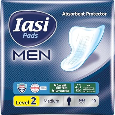IASI MEN Medium Level 2, Protections Absorbantes pour fuites urinaires masculines légères, 10 Unités