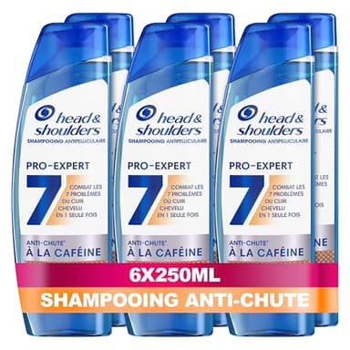 Head & Shoulders Pro-Expert 7 Shampoing Antipelliculaire Anti-chute À La Caféine 6x250ml, Combat 7 Problèmes Du Cuir Chevelu, Protection Complète, Améliore La Pousse Des Cheveux, Cliniquement Prouvé