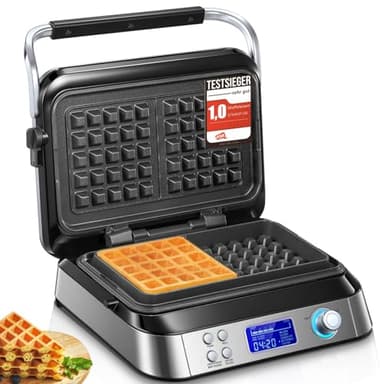 Gaufrier Gaufre Belge, Gaufrier Double Intelligent Pro Avec Affichage Led, 2 Tranches, 5 Programmes DifféRents, 7 Niveaux De Brunissage, Acier Inoxydable (Argent)