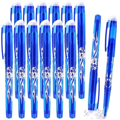 YIIFELL 12 Pièces Stylo Effaçable, Roller Effaçable Bleu Gomme 0.7mm Encre Gel, Pour Adultes et Enfants, Bureau et Fournitures Scolaires