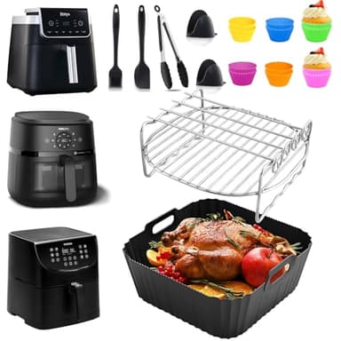 Accessoires Air Fryer pour Philips Airfryer Série 2000 6.2L, NINJA Air Fryer PRO AF180 6.2L, COSORI 5.5L Friteuse Sans huile - Moule Silicone Airfryer & Grille, Moule Cake, Etc