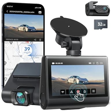 iZeeker Dashcam Voiture Avant Arrière 4K, Dash Cam avec Camera Voiture, WiFi/GPS, Carte SD 32Go, Vision Nocturne, G-Sensor, Mode Parking 24H, Grand Angle 170°, App Contrôle