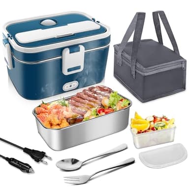 Gamelle Chauffante Electrique 1.8L, Lunch Box Chauffante 120W Chauffage Rapide, 12V/24V & 220V/240V, Boîte Repas Isotherme avec Sac et Accessoires, Facile à Nettoyer pour Maison, Bureau et Voiture
